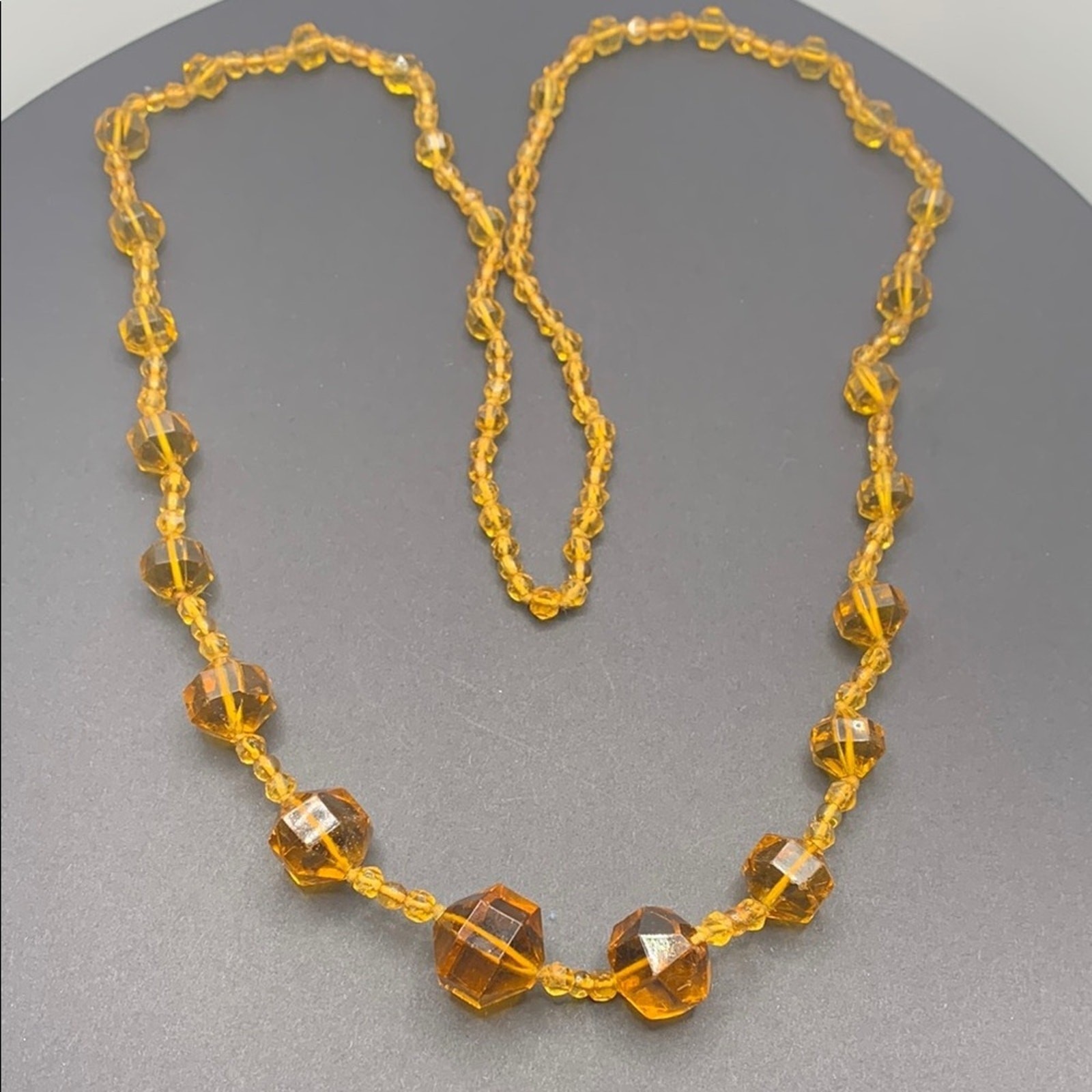 Vintage Glass Beaded Necklace Orange Brown Graduated MCM 32″
