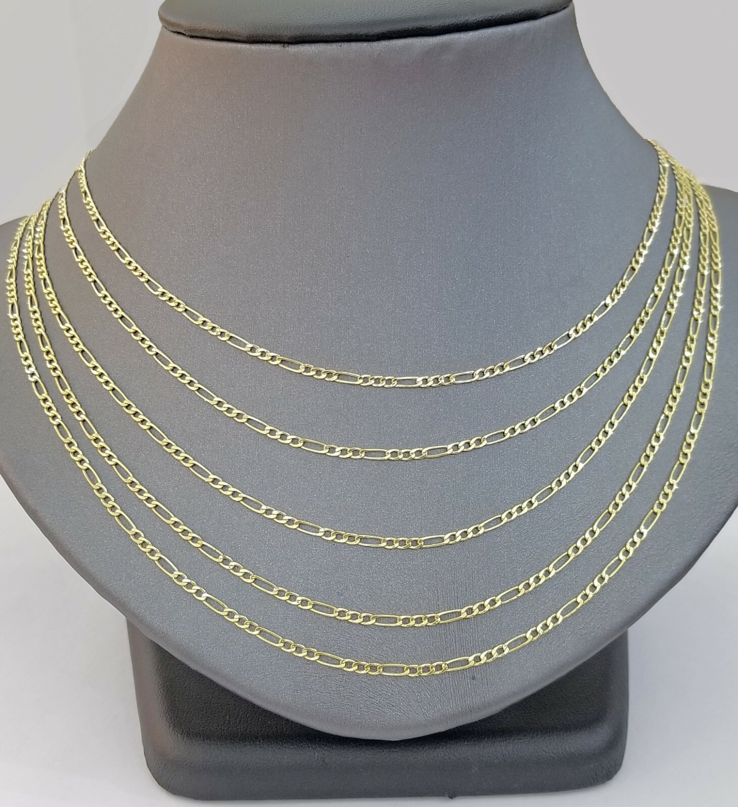 10K Yellow Gold Figaro Link Chain Necklace 2mm 16″ 18″ 20″ 22″ 24″ 26″ Real 10kt
