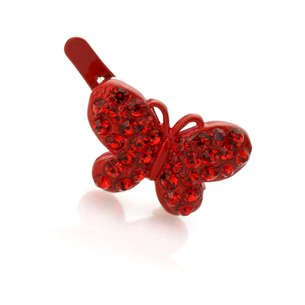 Hand Made Hair Jewelry Butterfly Magnet Barrette, Red Rhinestone, 1 pc only