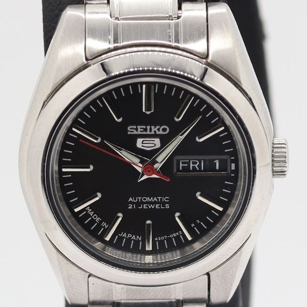 condition working SEIKO 5 4207 00X0 5N0616 day date AT automatic black dial ladi