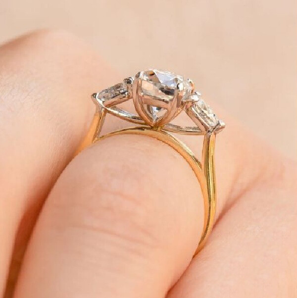 10K Solid Two Tone Gold 2.00 Ct Colorless Cushion Cut Moissanite Engagement Ring
