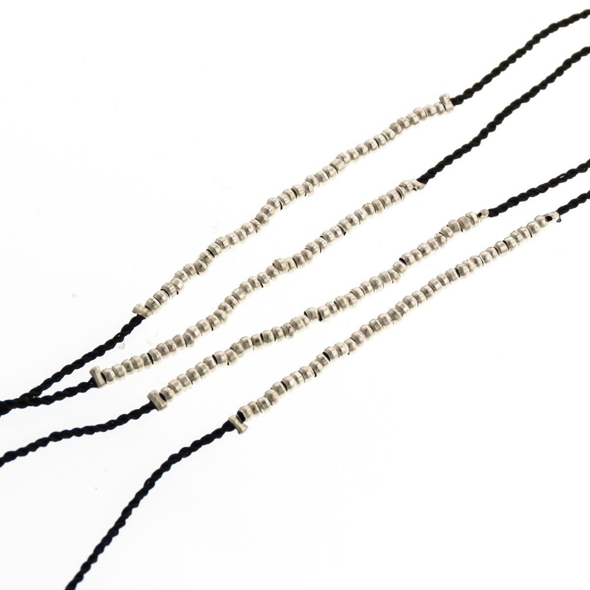 Long Beaded Black And Silver Beads With Tassel Pendant Necklace, 32″