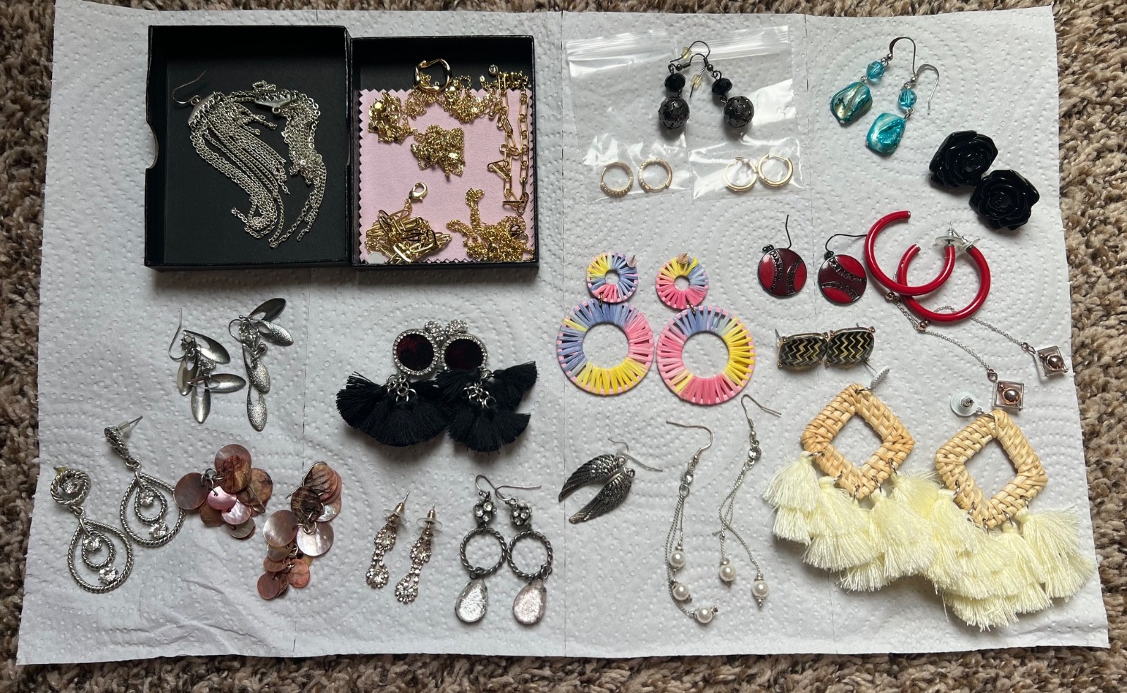 Earring lot 25 pairs! Dangly colorful diamond big hoops gold teardrop