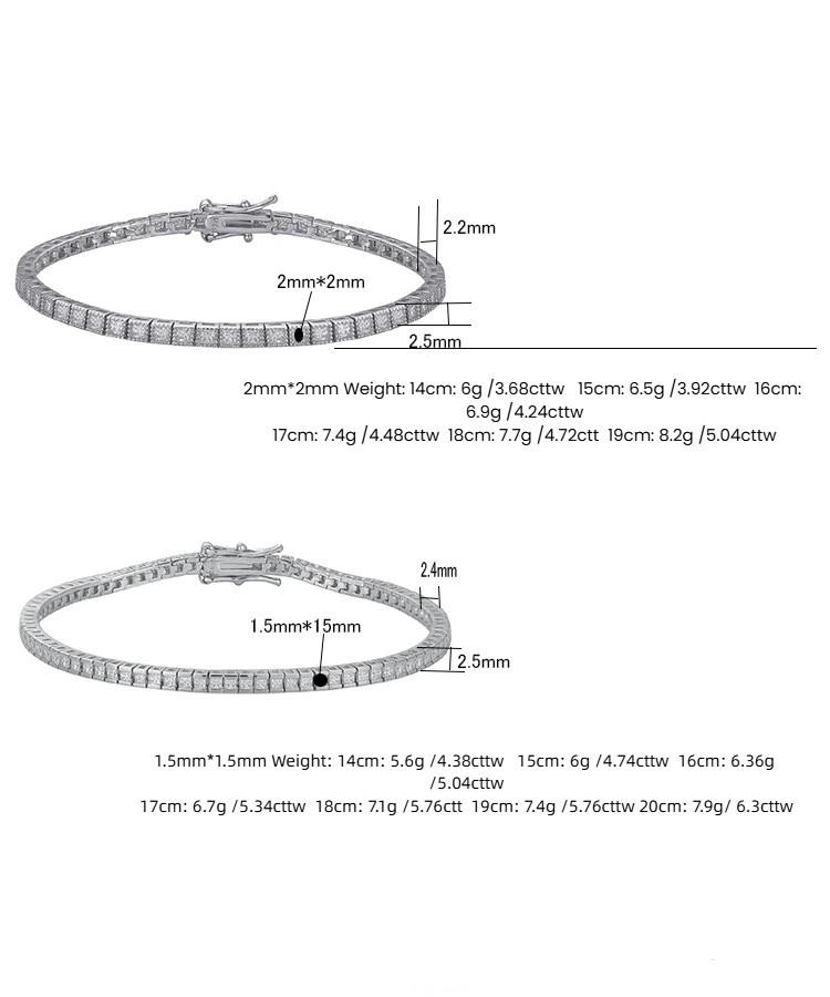 Ladies Princess Cut Moissanite Tennis Chain Bracelet Real 925 Sterlng Silver