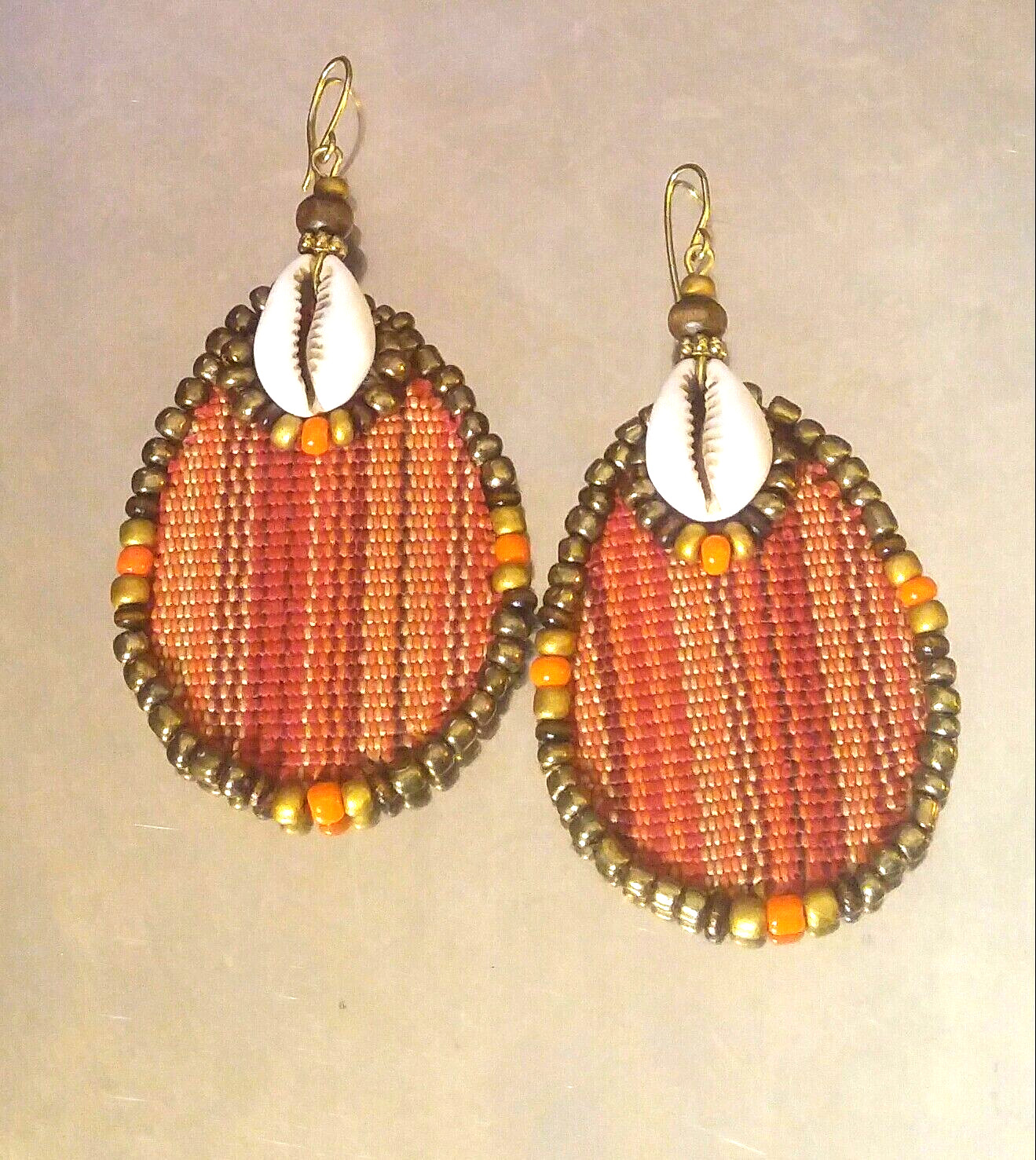Women’s African Beaded Cowie Shell Drop Fabric Earrings| Boho Jewelry Gift Ideas