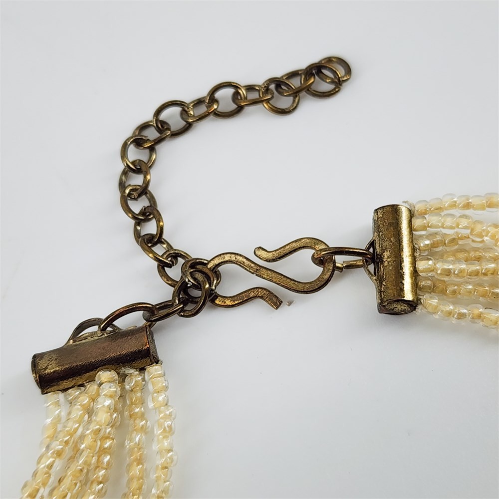 Vintage Multi-Strand Crystal Bib Necklace Gold Bronze Geometric Statement