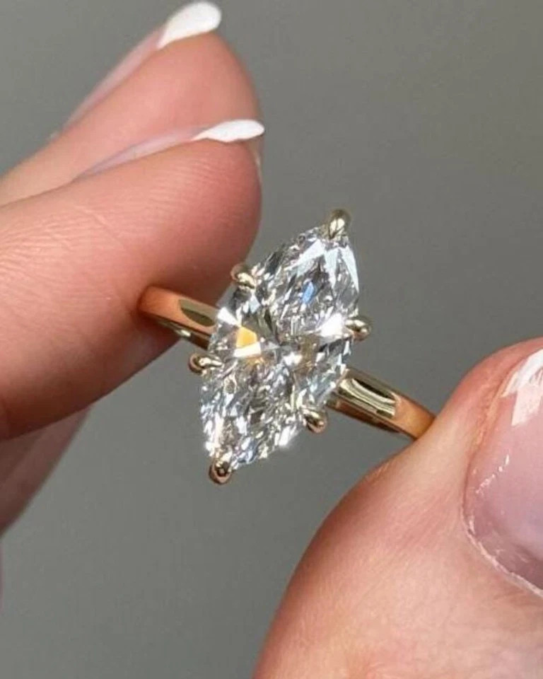 3.00 Ct Marquise Moissanite Hidden Halo Engagement Ring 14K Yellow Gold Plated