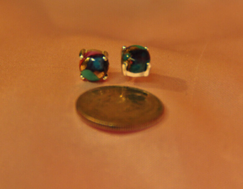 DALIHA COPPER TURQUOISE MULTI COLORED CABOCHON ROUND SHAPE 6MM STUDS
