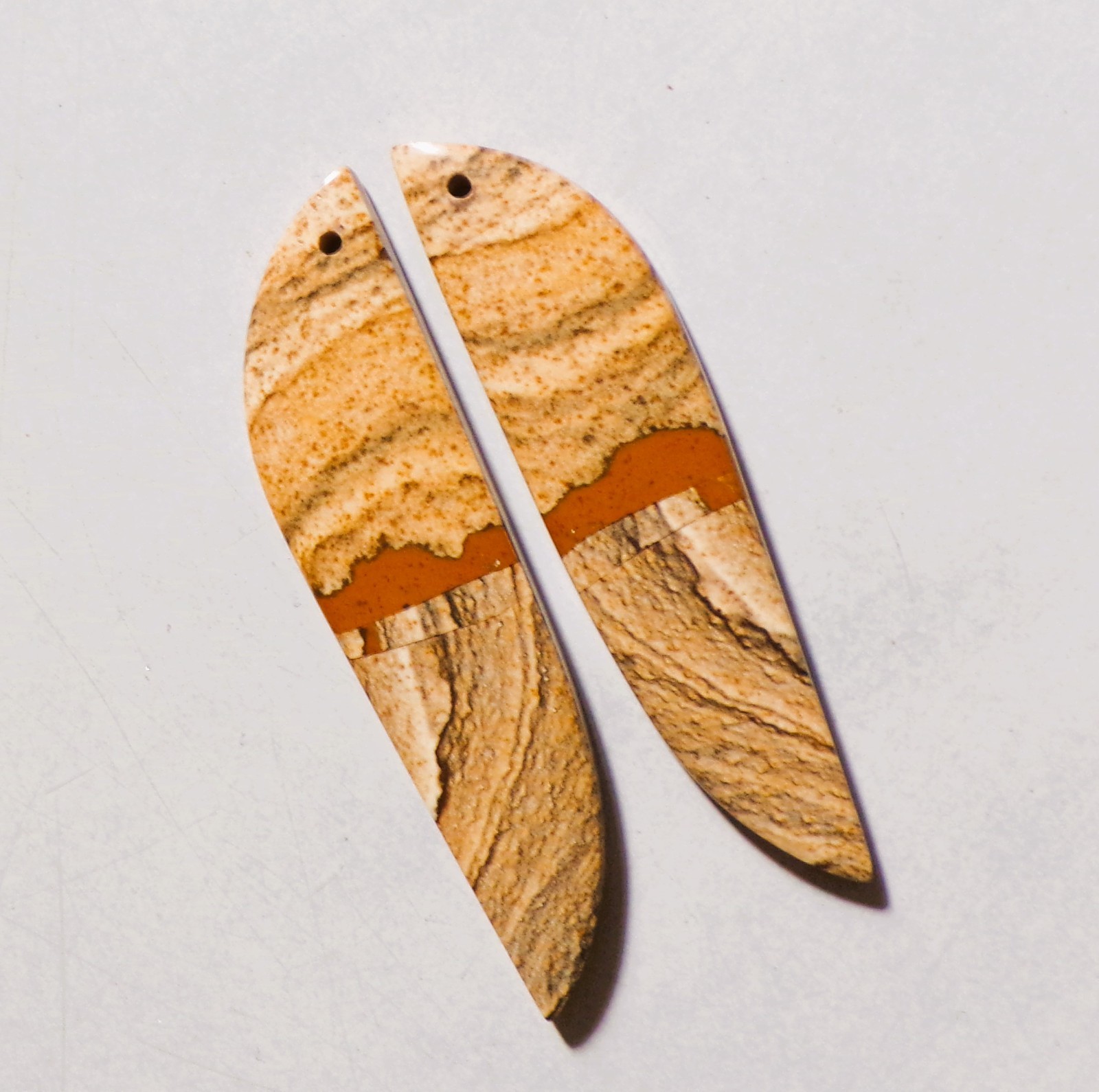 31.30 Cts Natural Picture Jasper Drilled Cabochon Match Pair Gemstone 47X11MM 19