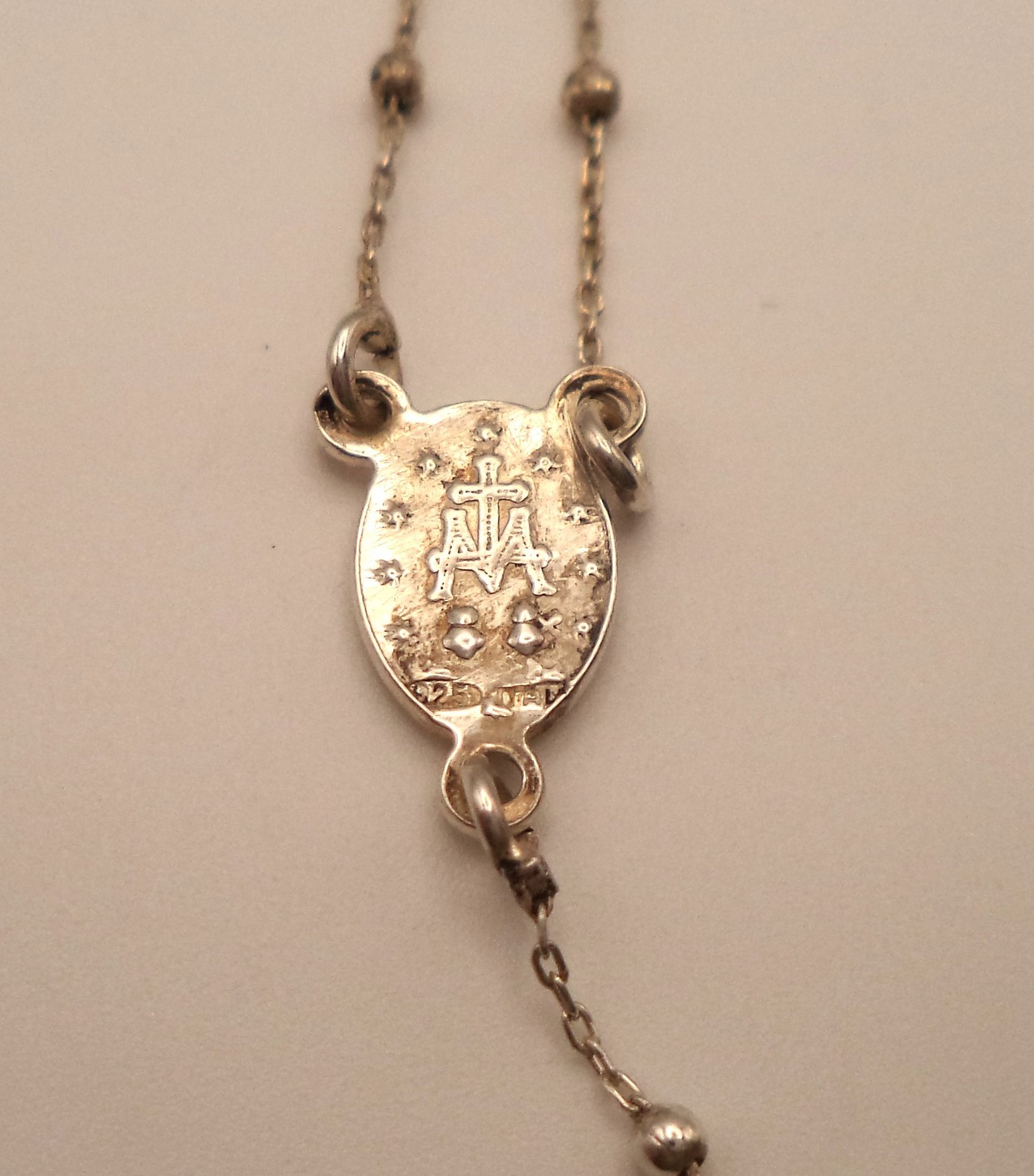 Italy Sterling Silver Rosary Chain Necklace NWOT 18 Inch 3″ Lariat Drop 925