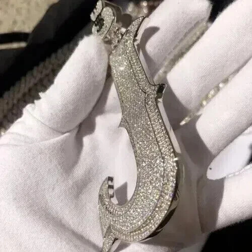3.50Ct Round Cut Real Moissanite J Letter Men’s Pendant 14k White Gold Plated