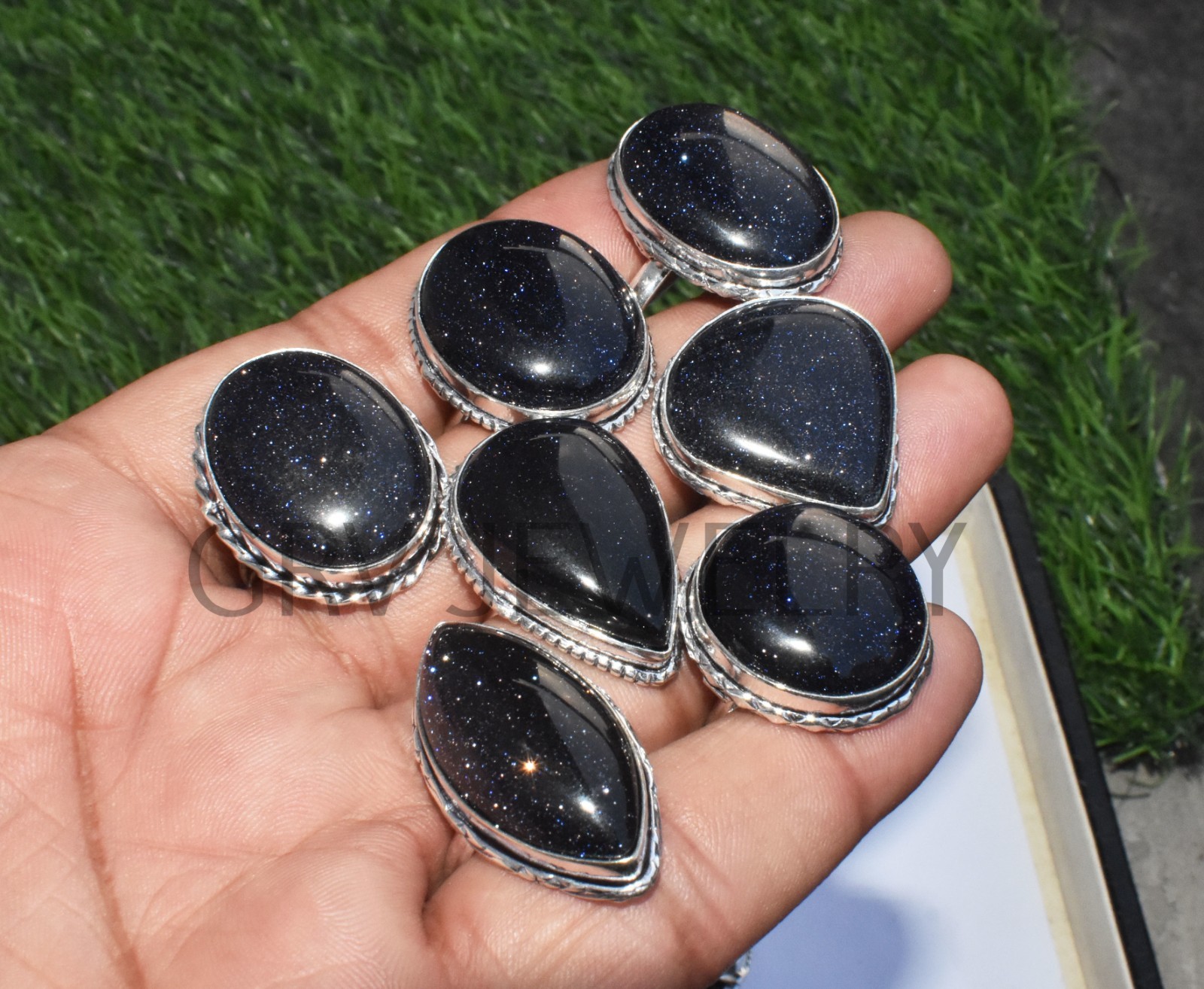 1-500 Pcs Blue Goldstone In Wholesale Rings Lot Bulk: Silver Plated Whr-76