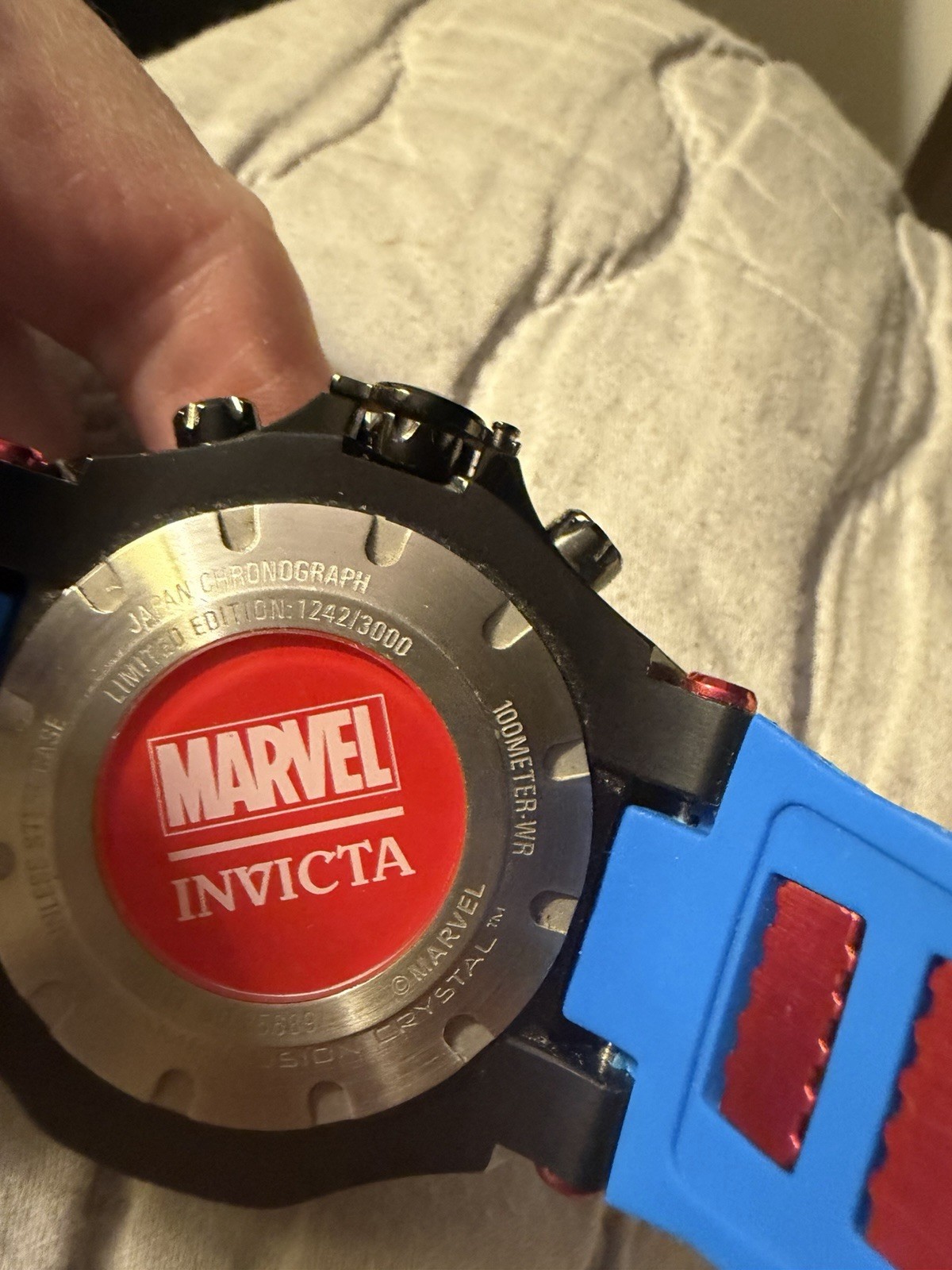 Invicta Marvel Men’s Quartz Chronograph Watch Blue Silicone Strap 100m Black