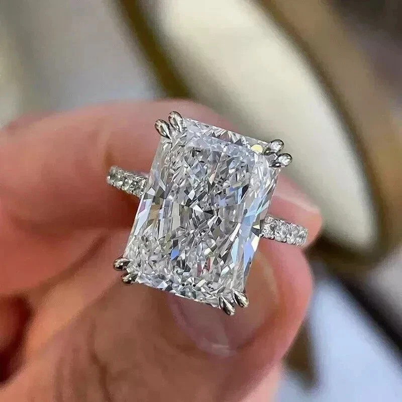 RARE 7.05 Ct Certified Radiant Cut White Diamond Solitaire Ring In 925 Silver