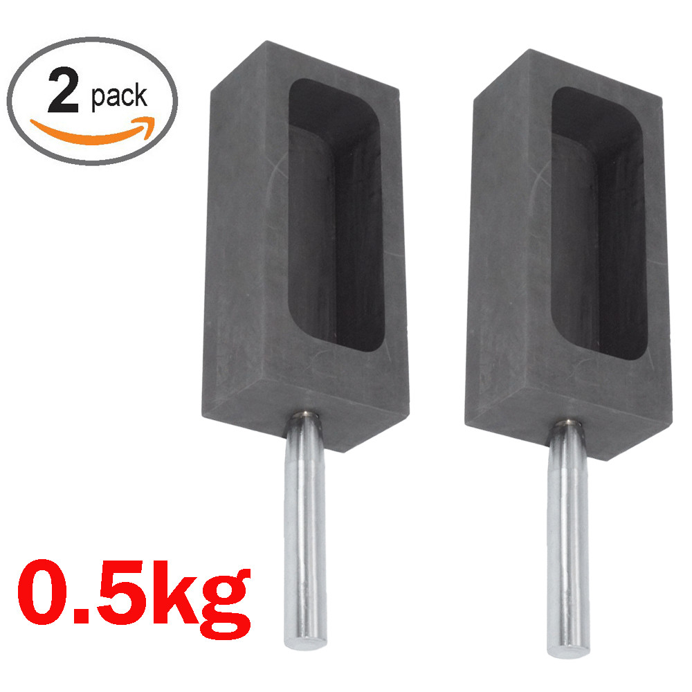 2x Graphite Ingot Mold Casting Crucible Melting Metal Gold Silver W/Handle 0.5kg