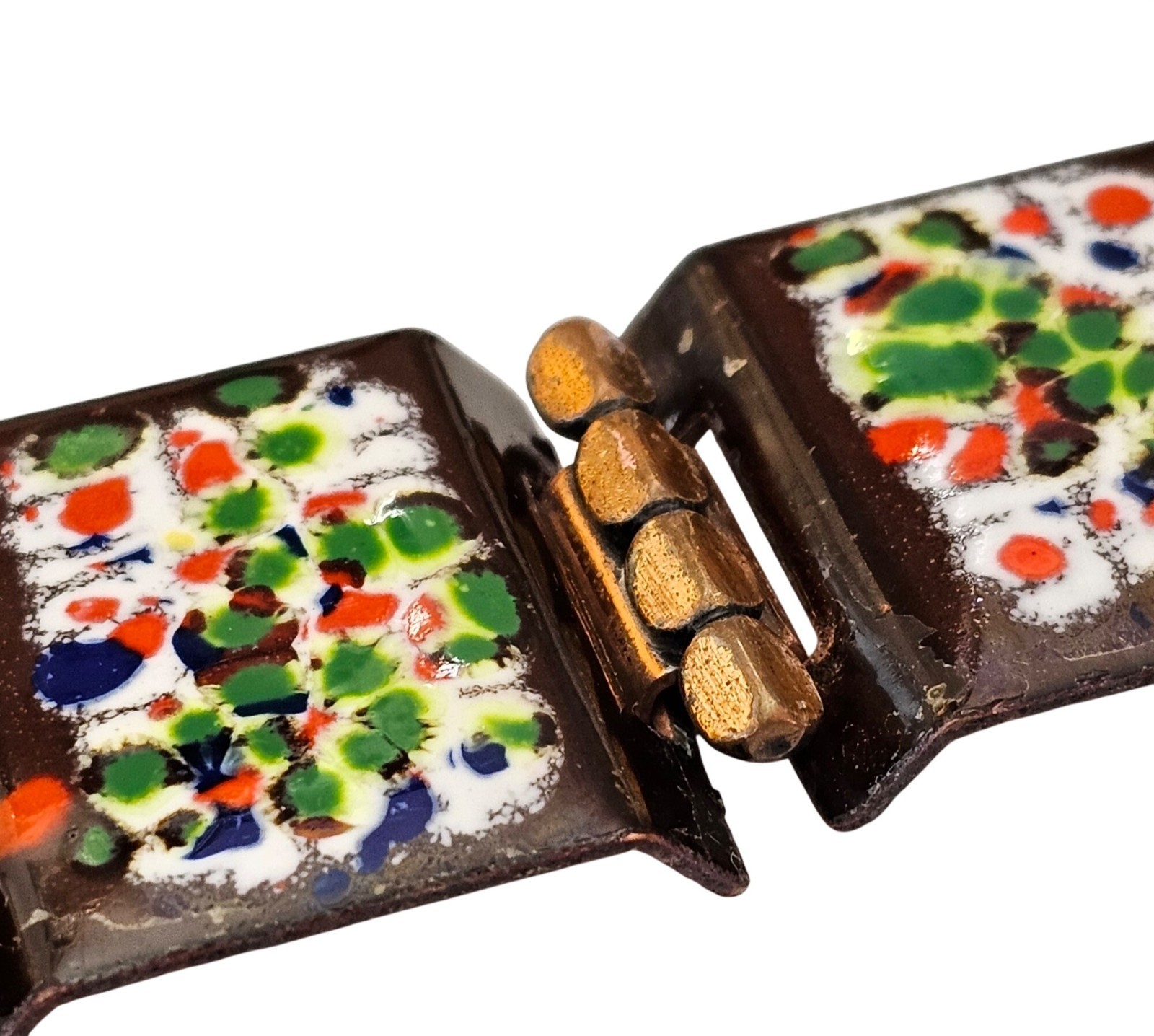 Matisse Renoir Chestnut Brown Specked Red Green Blue Panel Bracelet J688