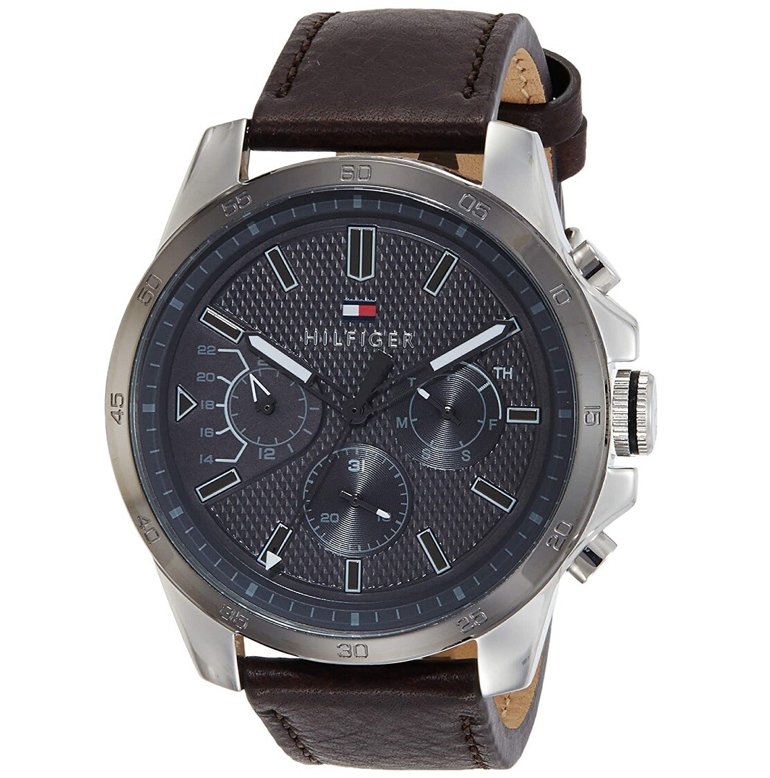 NEW TOMMY HILFIGER “ICONIC” TH1791562 SILVER/GREY/BROWN LEATHER MENS WATCH