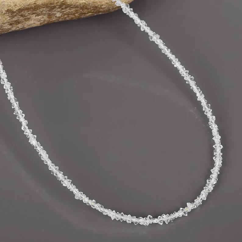 Natural Herkimer Diamond Quartz Beaded Handmade Necklace 925 Sterling Silver