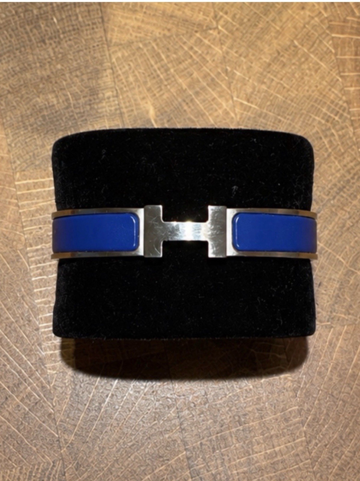 Hermès Clic H Bracelet Blue Enamel Palladium Plated GM Size