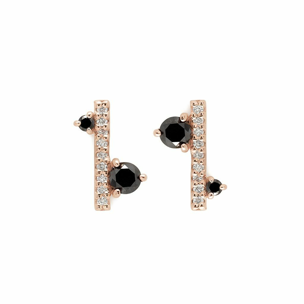 0.5ct Black Lab-Created Moissanite Vertical Bar Minimal Earring Rose Gold Plated