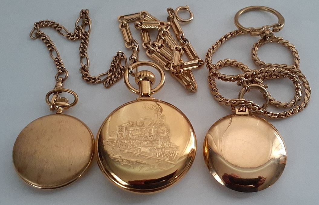 3 Pocket Watches Westclox Railroad. Luger, Cronel For batteries/repair, etc.?