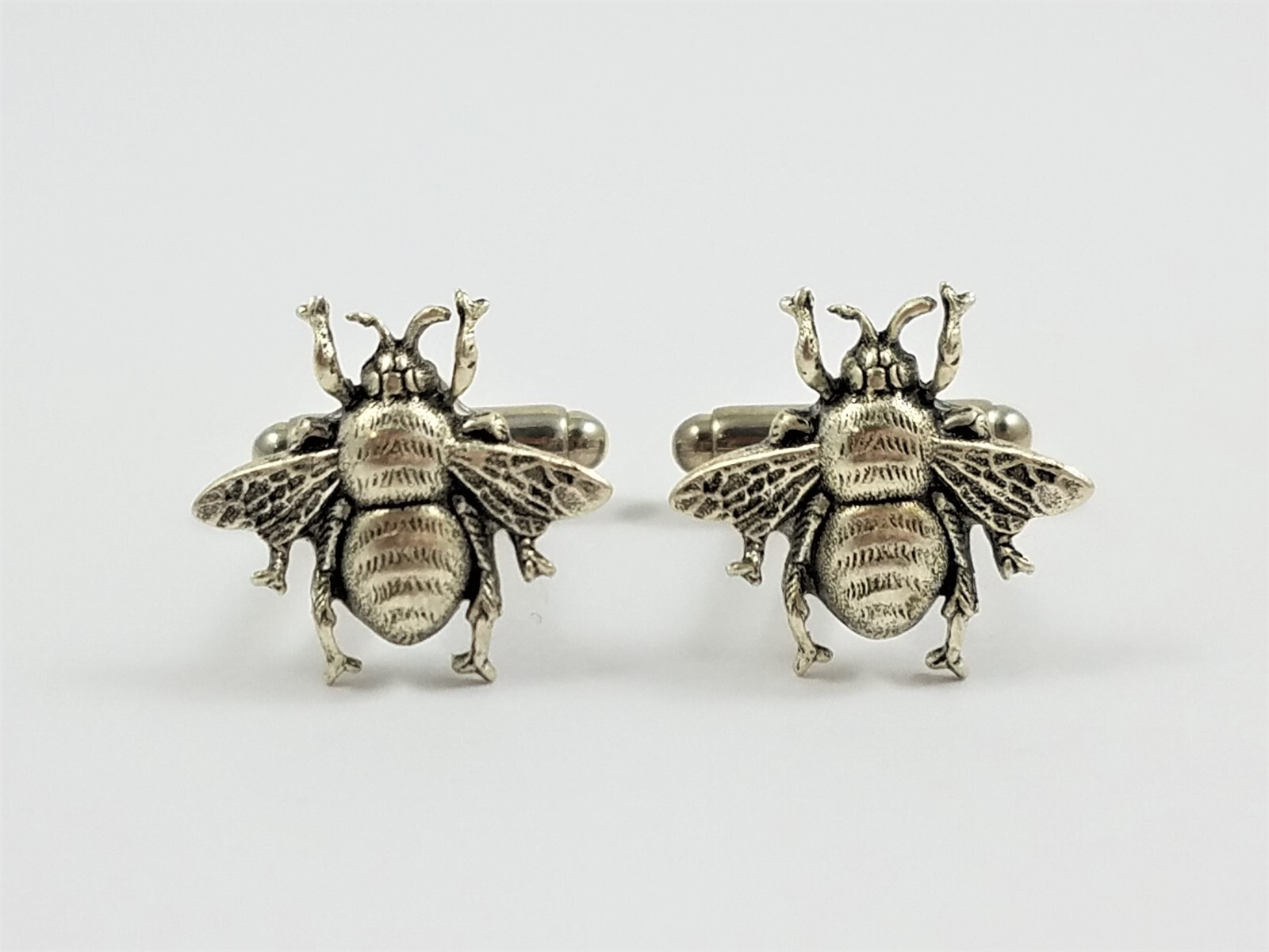 Silver Honey Bee Cufflinks Wedding Groomsmen Bees Insect Animal Wildlife Nature