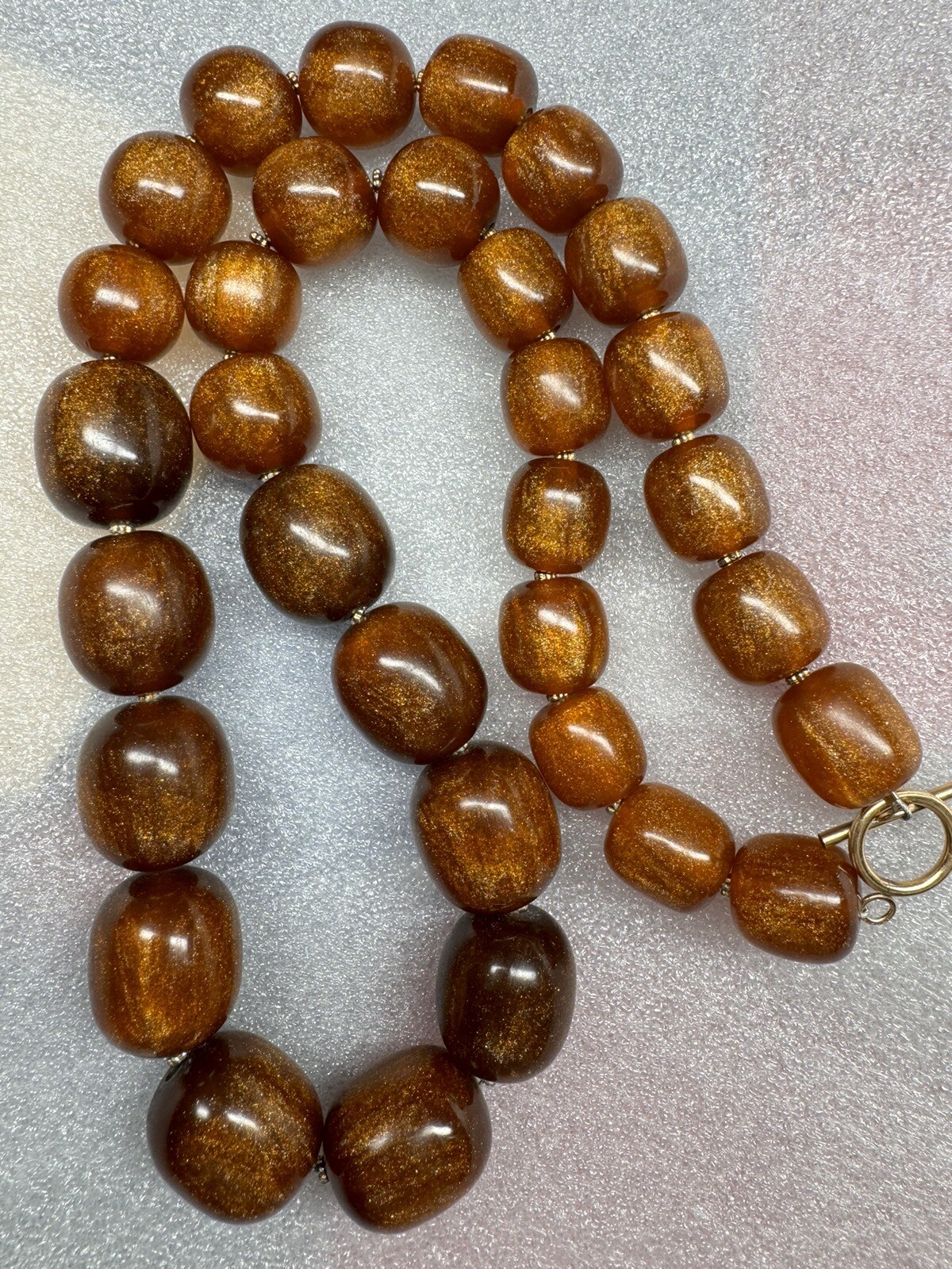 Rare Vintage Heavy Sparkling Coffee Brown Beaded Lucite Plastic Necklace G2U