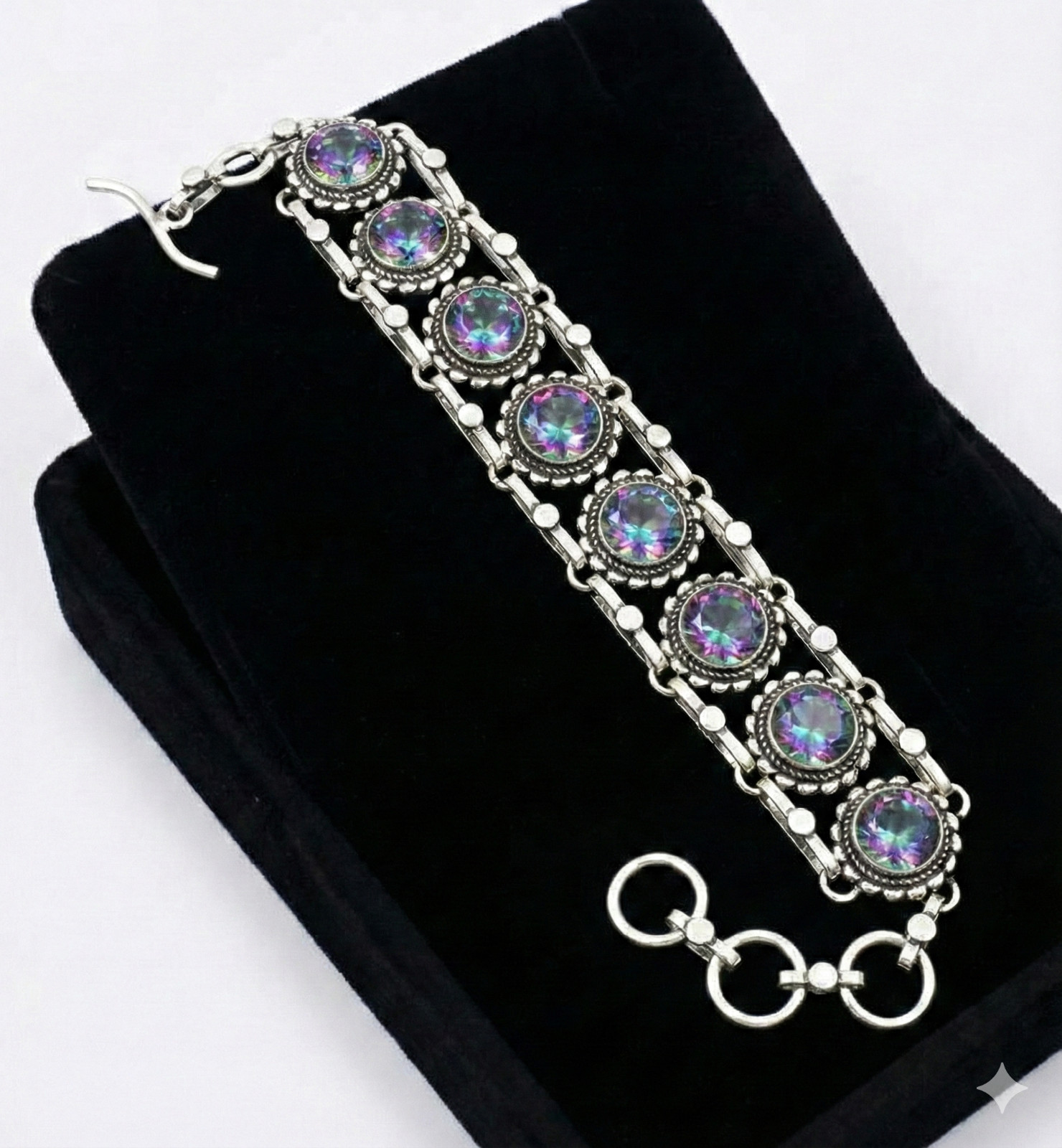 Mystic Topaz Gemstone Handmade 925 Sterling Silver Jewelry Chain Bracelet