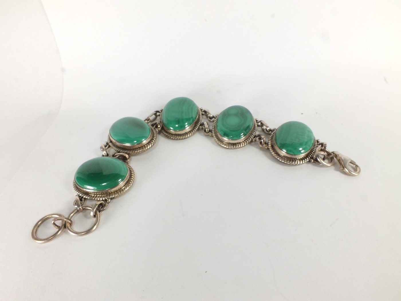 Natural Malachite Gemstone Crystal Bracelet (EA5490) 925 silver bezel cabochon