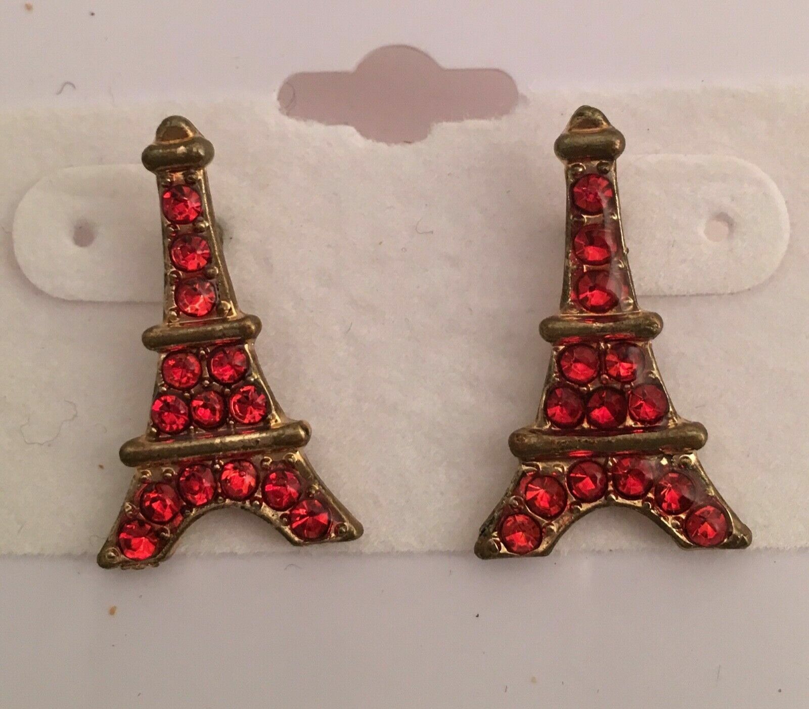 Gold or Silver Plate Eiffel Tower Pierced Earrings Crystals 1″ 9 Color Options