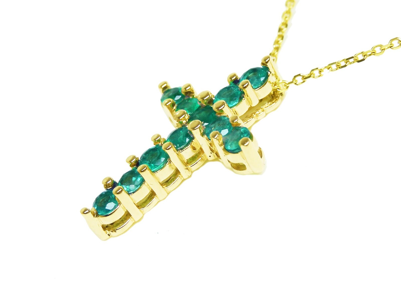 14K Natural Emerald Cross Pendant Necklace 18″ inch