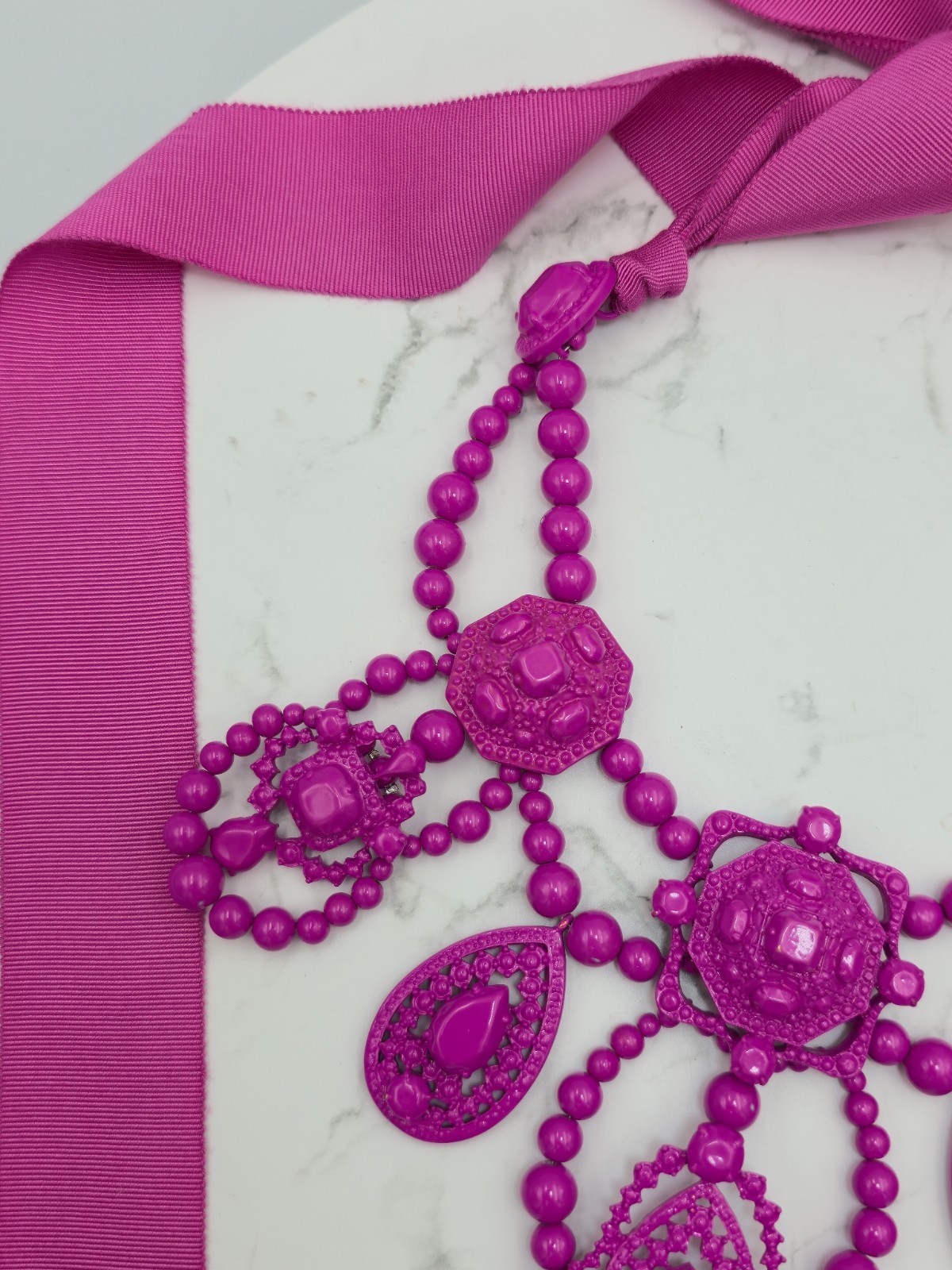 Lanvin H&M Pink Statement Necklace Ribbon Bib Rare Designer Collab