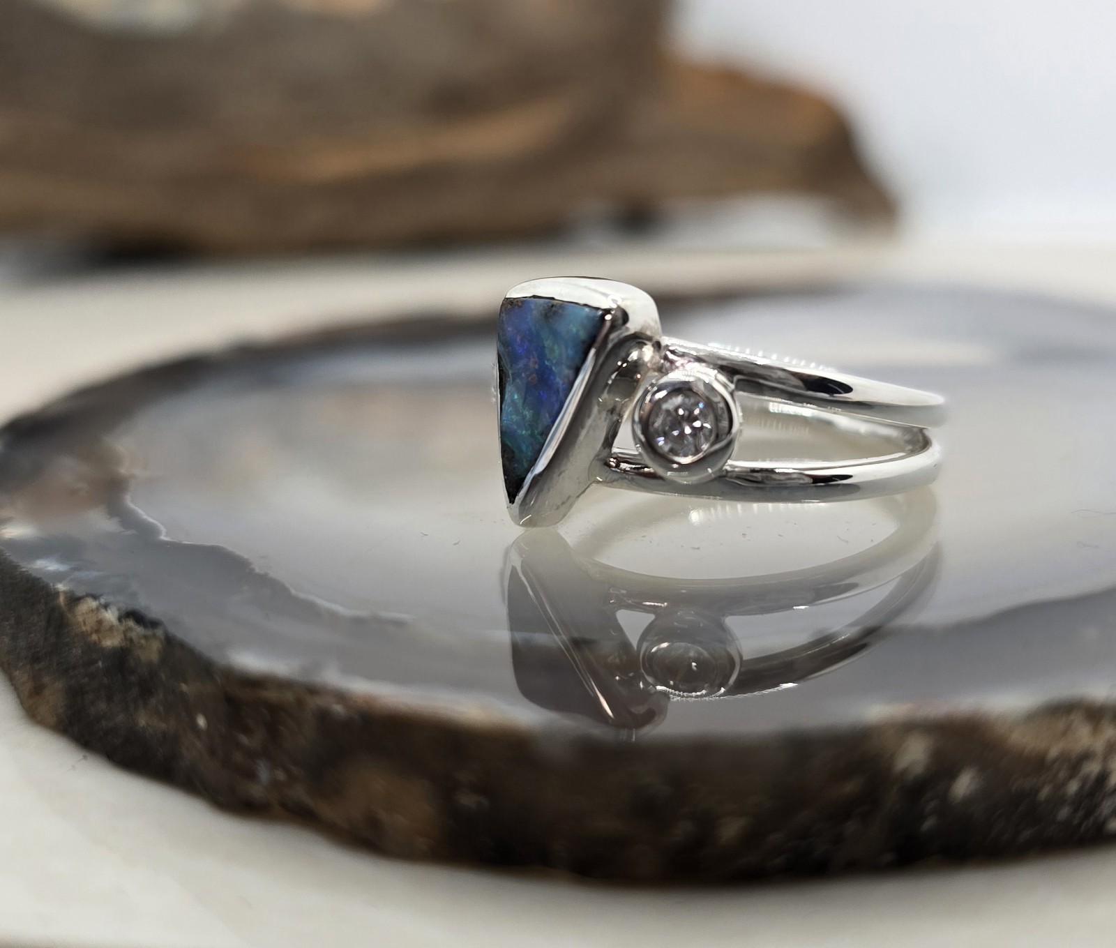 Australian Made Boulder One Off Opal 925 Sterling Silver Ring Unique