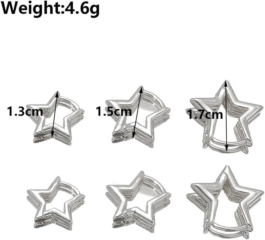 3 Pairs Silver Star Hoop Earrings Set for Women Small Y2K Huggie Earrings Trendy