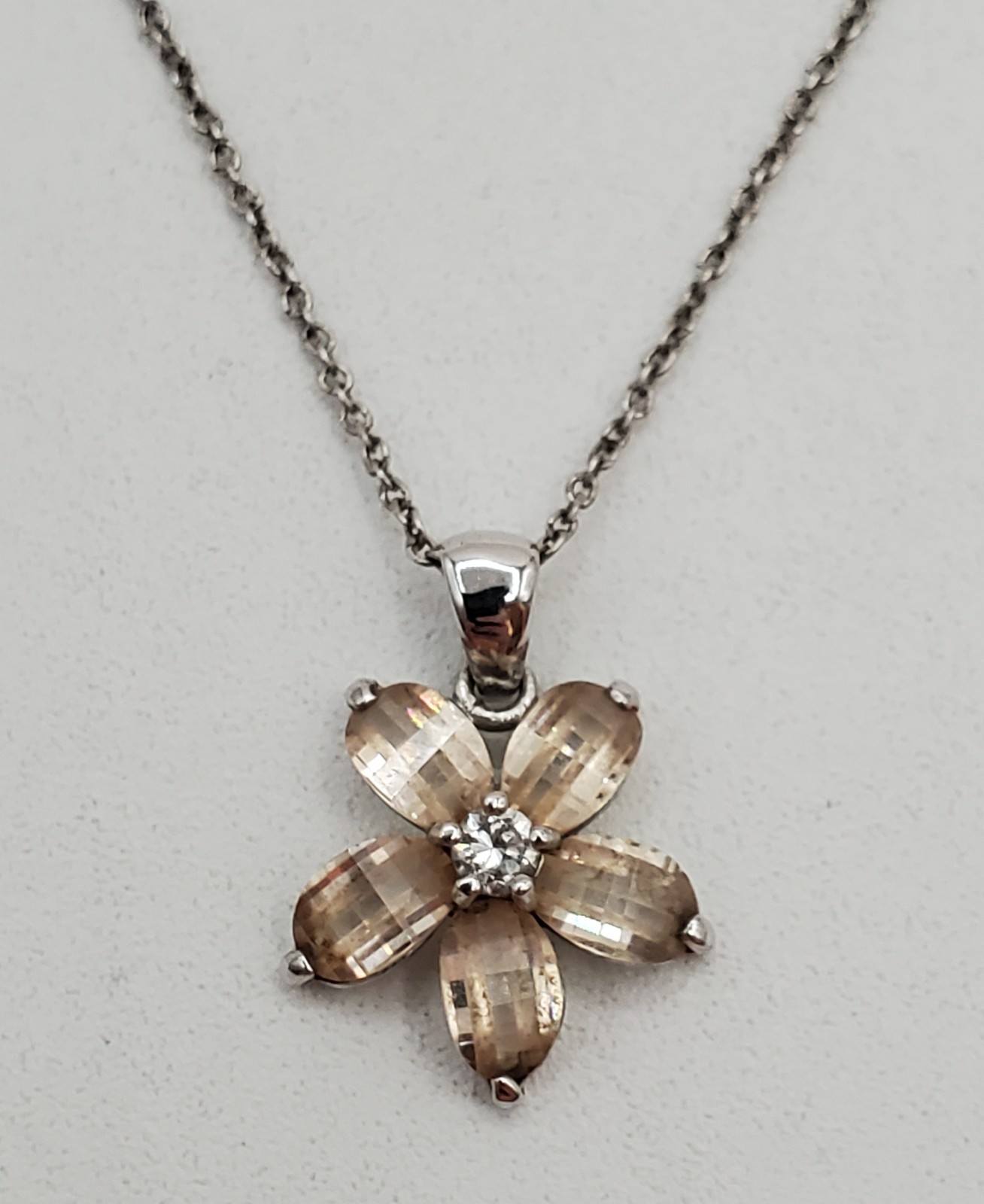 VTG 925 Champagne Flower 16in Necklace Sterling Silver 2.82gtw Open Back Estate