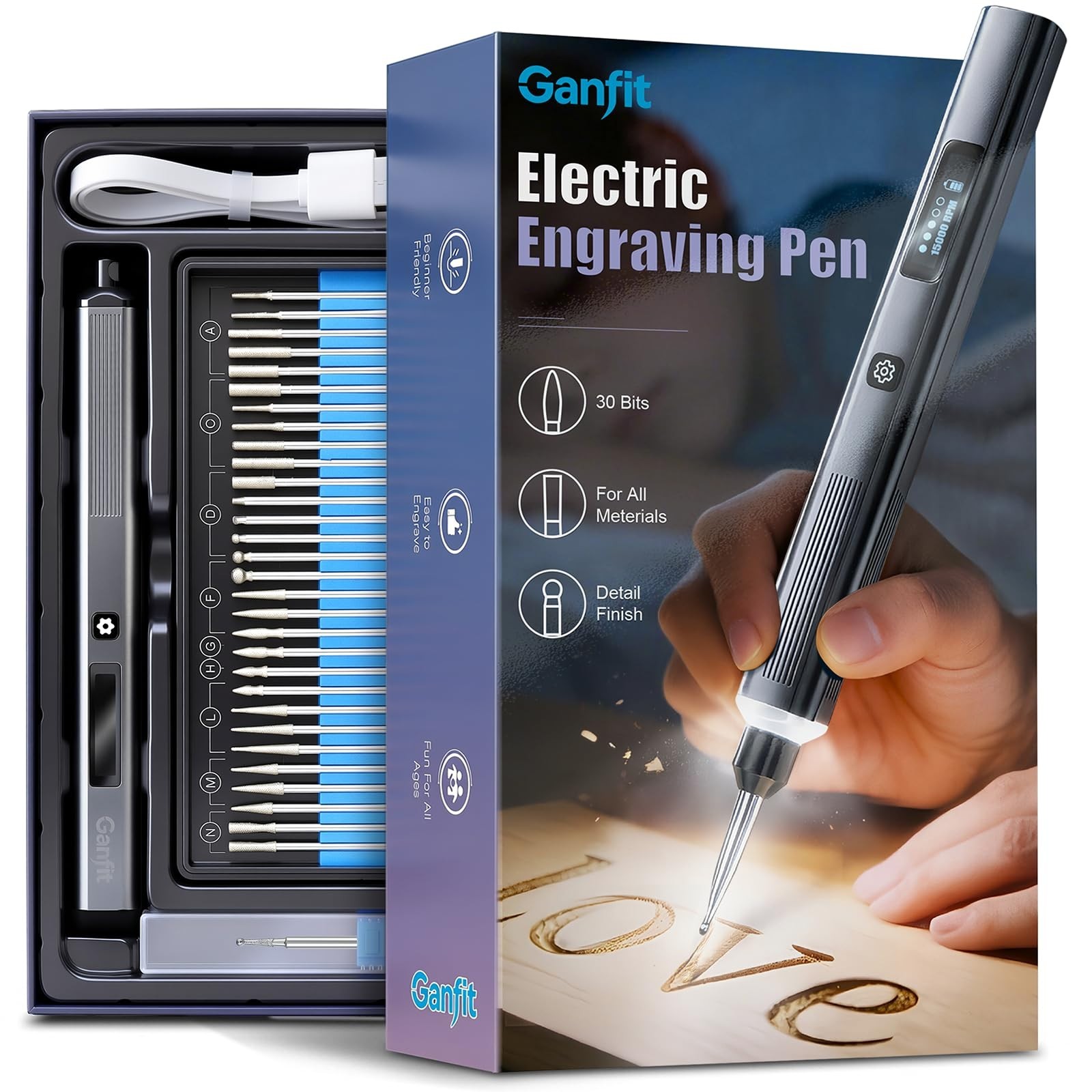 Cordless Engraving Pen for Metal, Wood, Glass & Plastic – 5-Speed Tool, LED Ligh