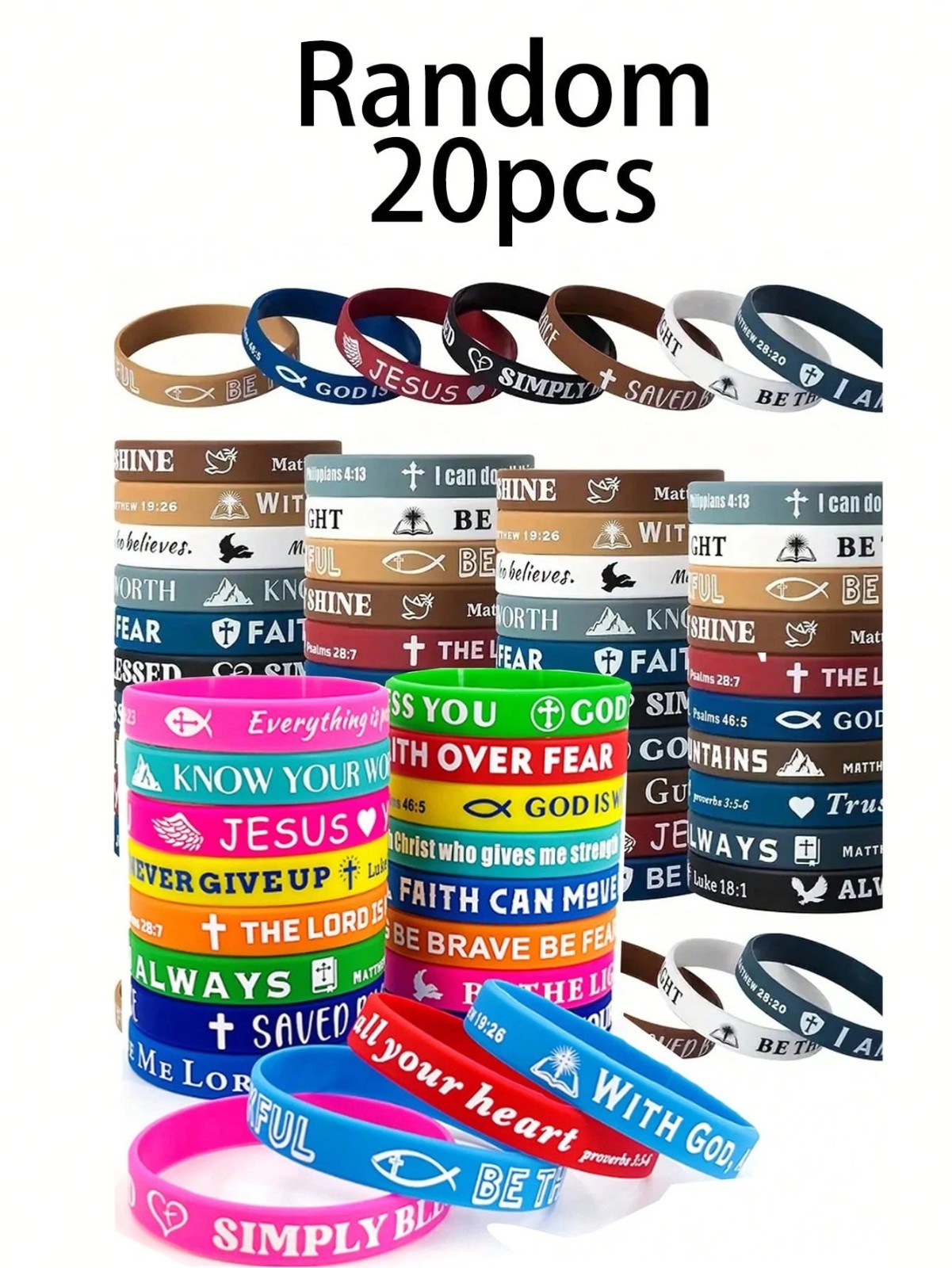 20PCS Christian Bible Verse Silicone Bracelets Religious Scripture Wristbands US