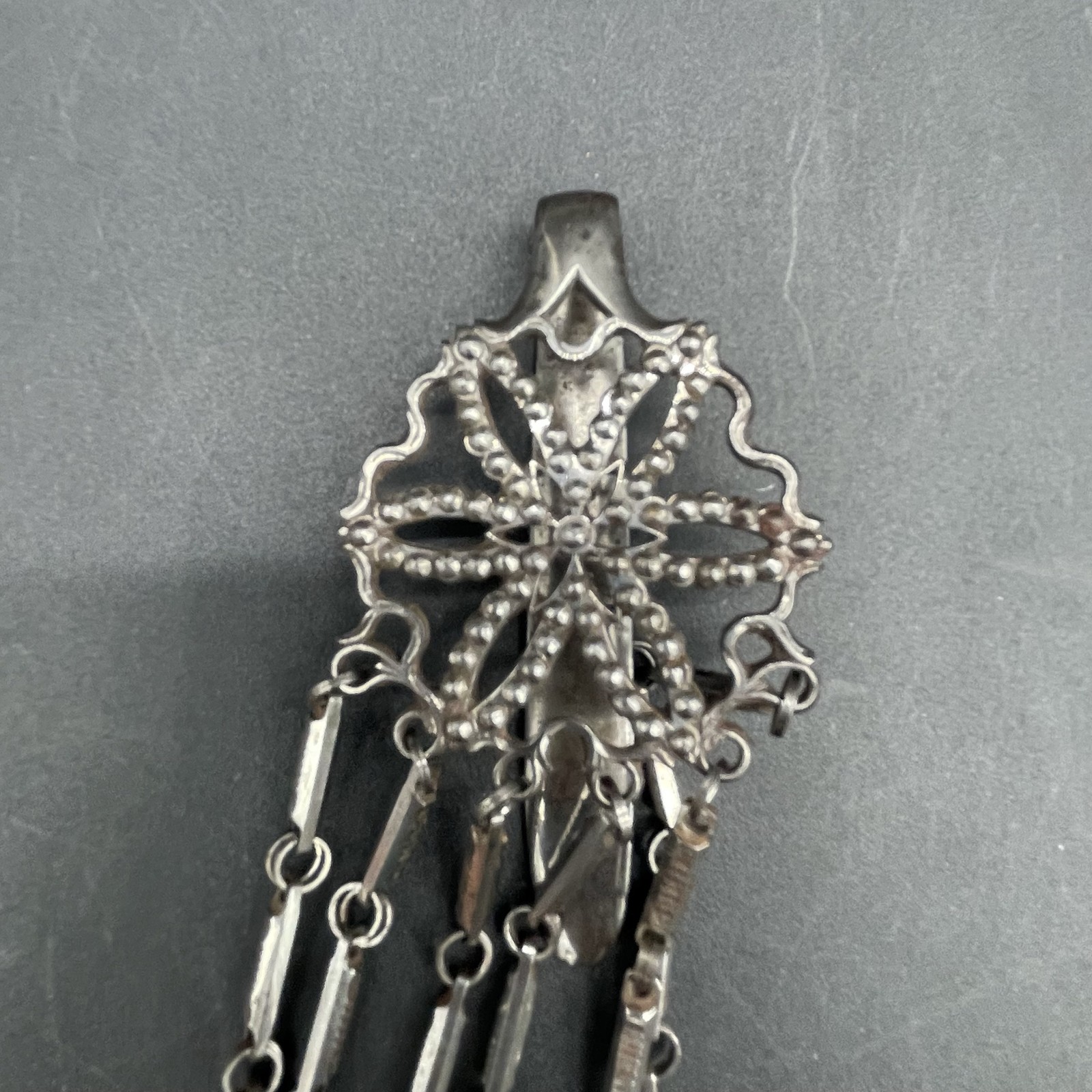 Chatelaine Antique Silver Metal 15” Scissors Key Locket Blades W. Lund