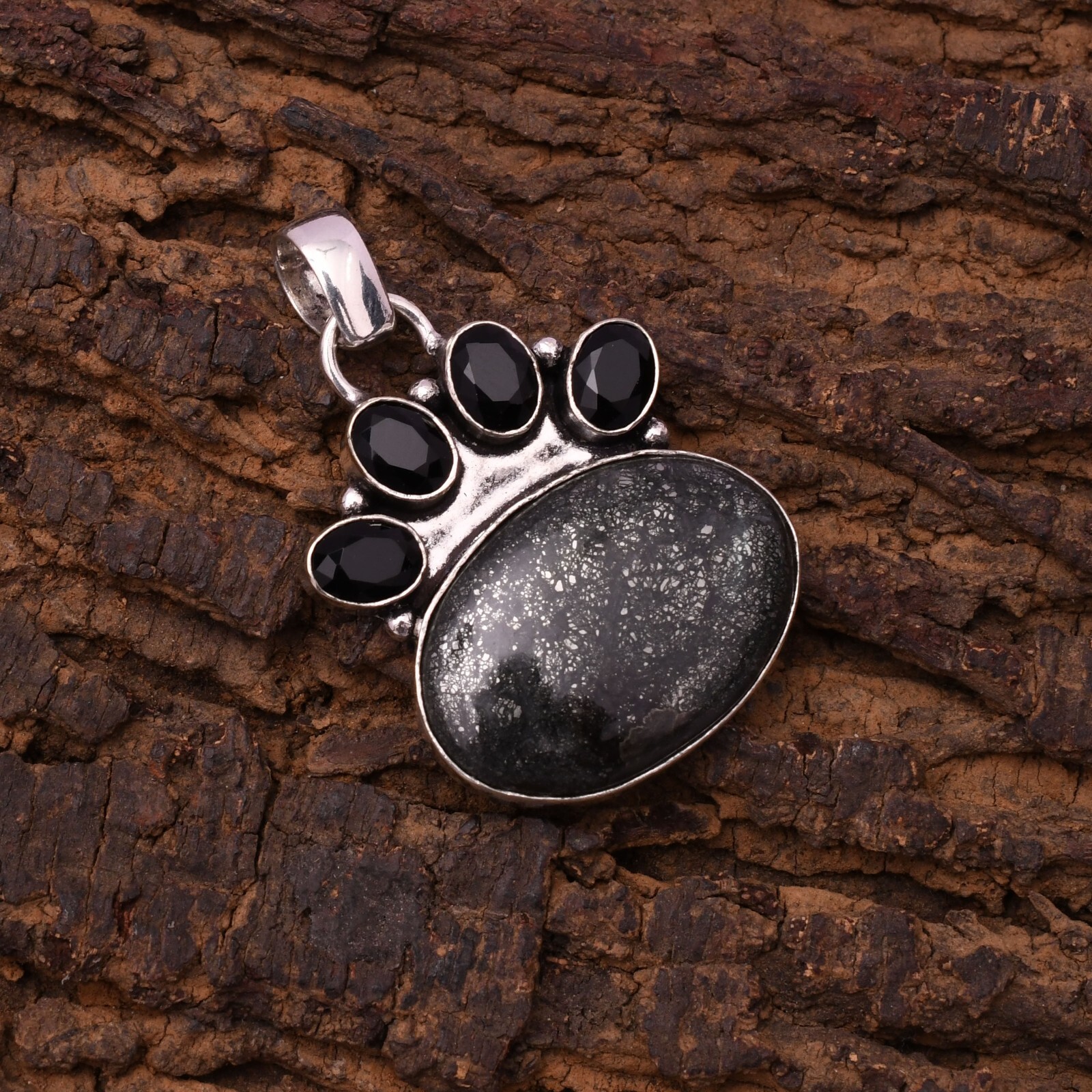 Marcasite Gemstone 925 Sterling Silver Handmade Jewelry Pendant 1.85″