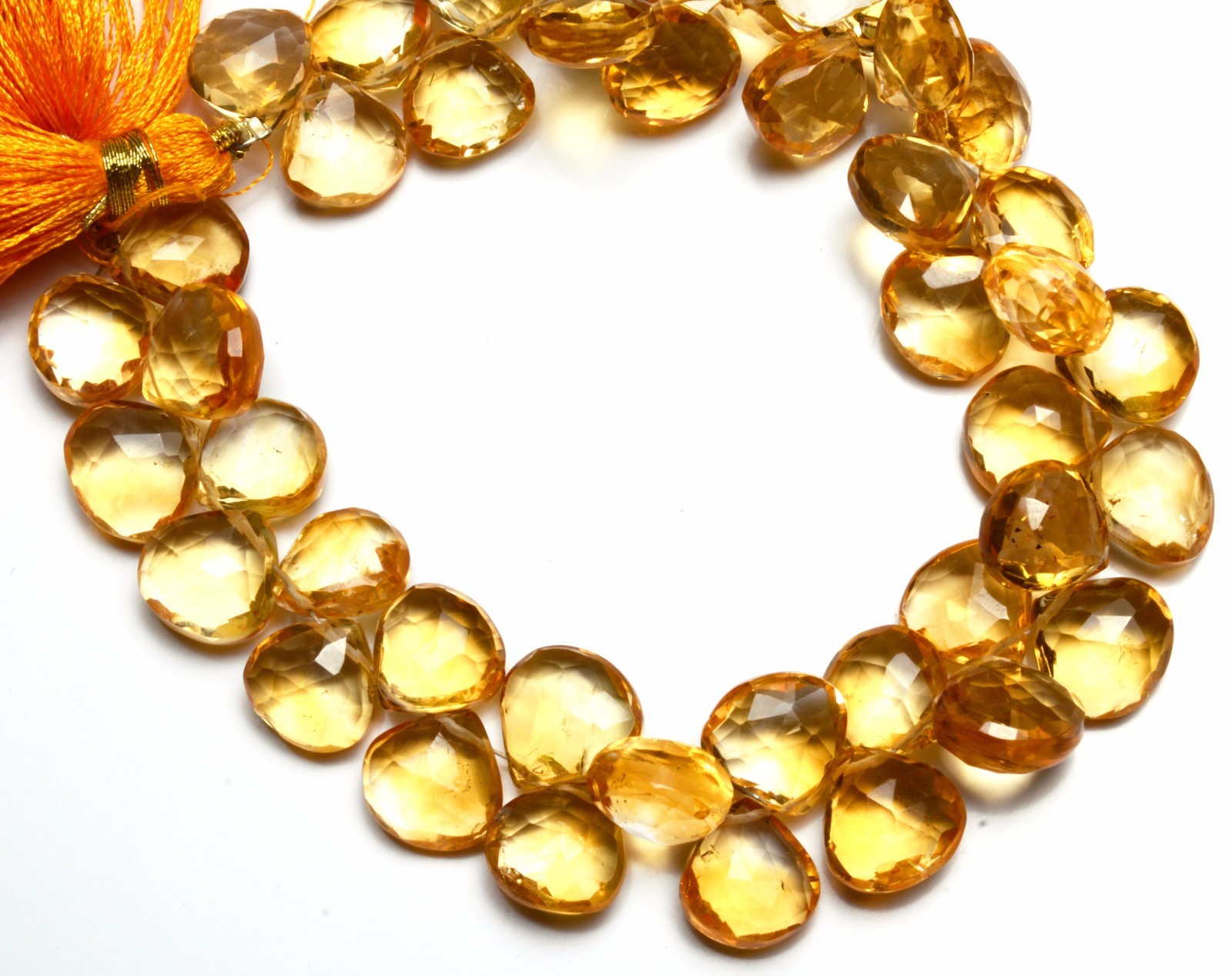 Super Fine Quality Natural Gem Citrine 10MM Approx. Heart Shape Briolettes 8″