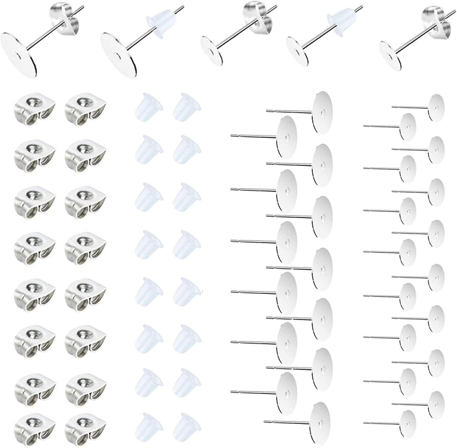 450PCS Earring Posts Stainless Steel Flat Pad,Hypoallergenic Stud Earrings with