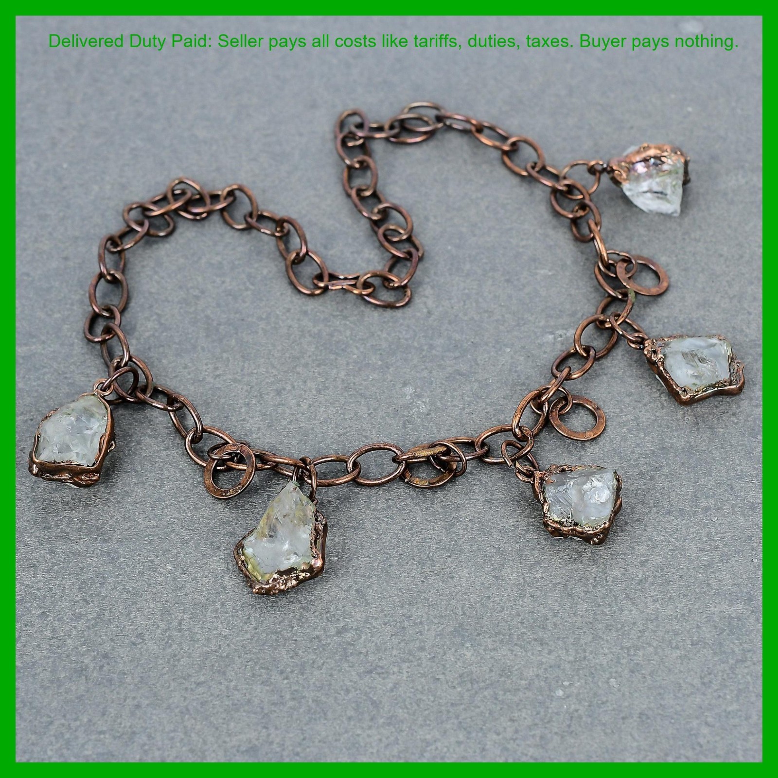 Pentagon Natural White Topaz Rough Copper Electroformed Chain Bezel New Necklace
