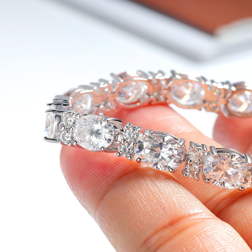 6*8mm Oval Cut Real Moissanite Tennis Bracelet Women 925 Sterling Silver Chain