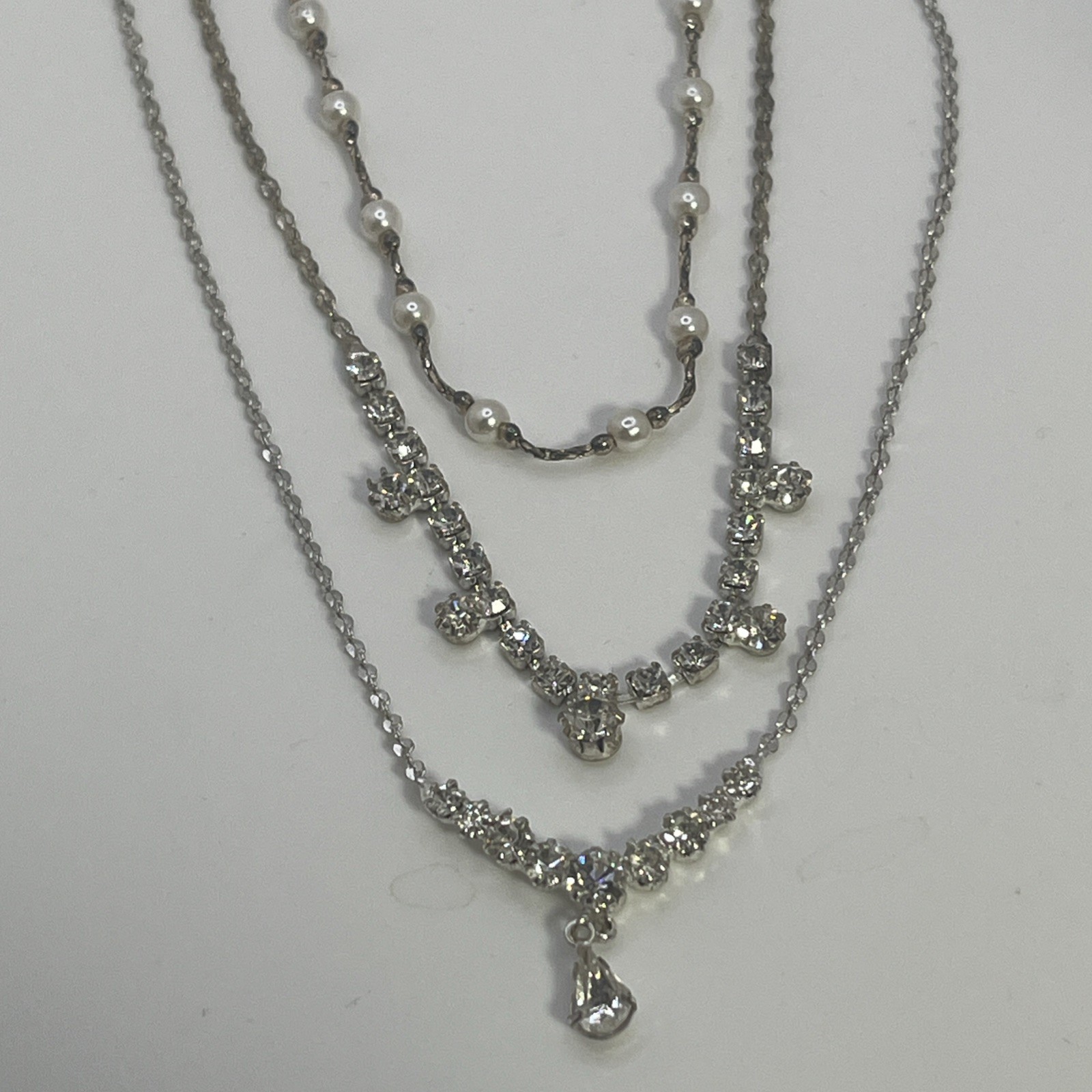 Lot Of 3 Vintage Y2K Claire’s Special Occasion Rhinestone Adj Length Necklaces