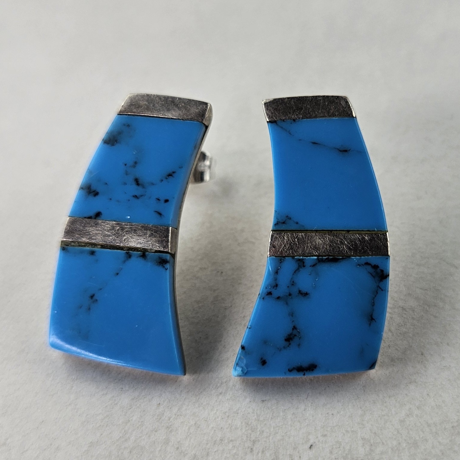 Sterling Silver Earrings Mexican Taxco Turquoise Dangle TR-110 13.0g [9016]