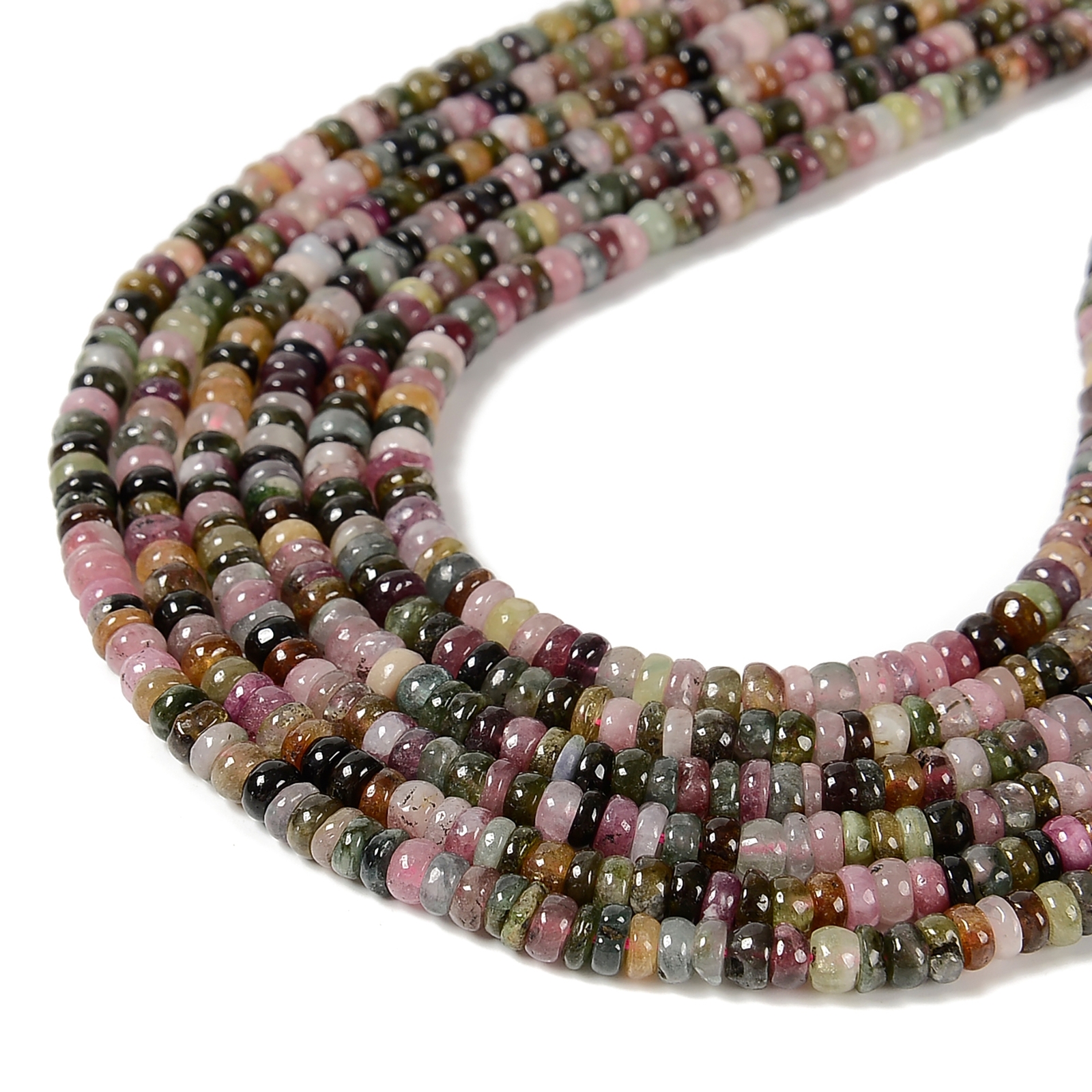 Natural Multi-color Tourmaline Smooth Rondelle Beads 3x5mm 4x6mm 15.5” Strand
