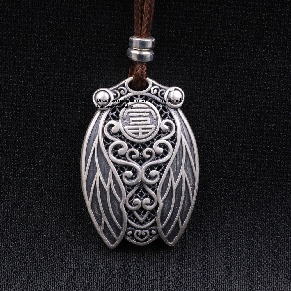 Pure S999 Fine Silver 999 Men Women Lucky Cicada Pendant 9-10g 32*22mm