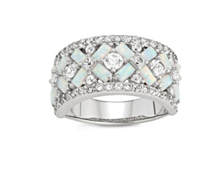 LAB OPAL WHITE SAPPHIRE STERLING SILVER STATEMENT RING SIZE 5 6 7 8 9 10 11 12