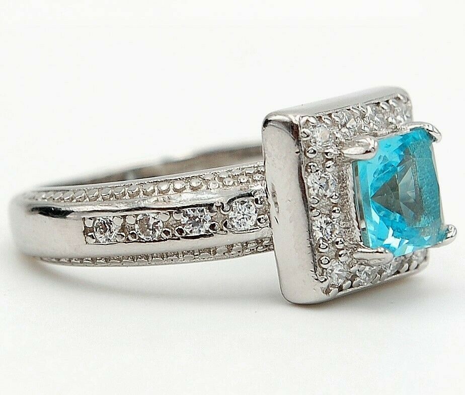 Heat Treated 2CT Blue Topaz 925 Solid Sterling Silver Ring Sz 7 UB3-9