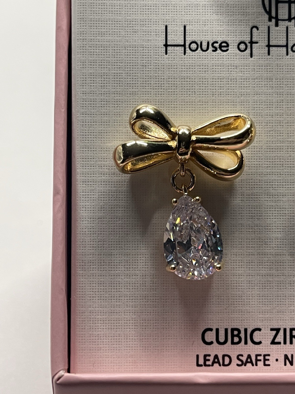 House Of Harlow 1960 Gold Tone Bows Teardrop Cubic Zirconia Stones NWOT